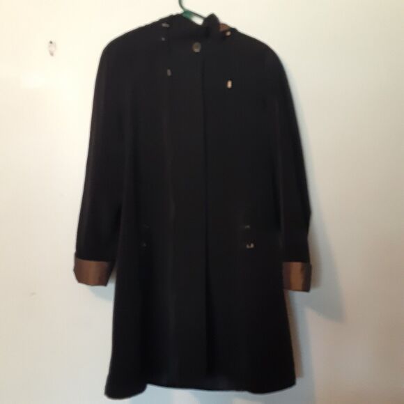 Gallery Overcoat Womens M Black Button Long Vintage Pockets Removable Liner Hood - Picture 1 of 10